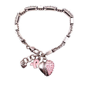 Brighton Power of Pink Crystal Heart Silver Breast Cancer Ribbon Bracelet